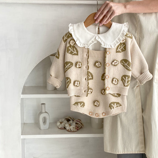 Conjunto de Dos Piezas Infantil con Diseño Hojas Jacquard