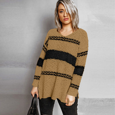 Suéter Rayado Suelto con Escote en V para Mujer - Estilo Europeo y Americano - Image 6