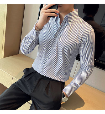 Camisa Manga Larga a Rayas para Hombre Otoño Invierno - Image 16