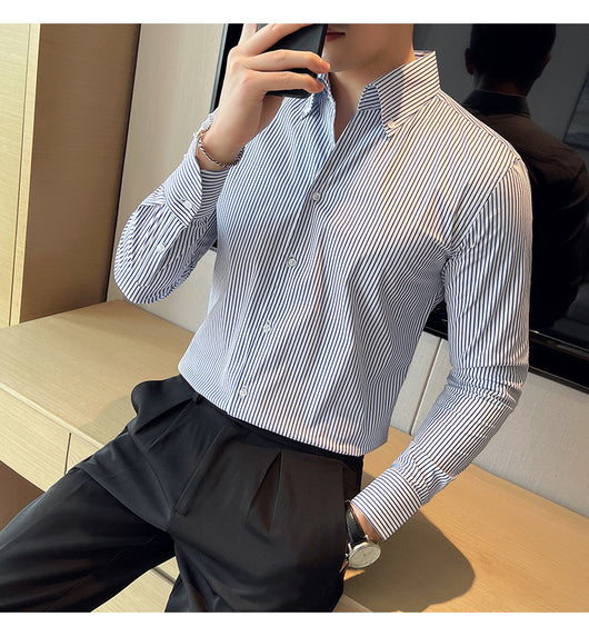 Camisa Manga Larga a Rayas para Hombre Otoño Invierno - Image 16