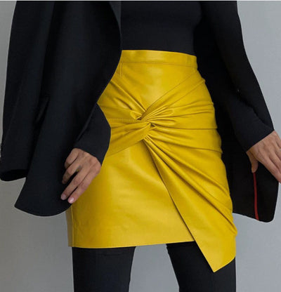 Falda de Cuero Europea Estilo Moderno con Detalle de Moño - Image 6