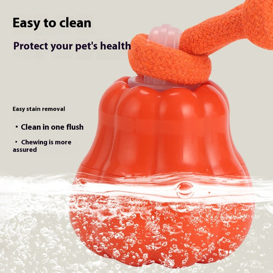 Orange pumpkin-shaped dog toy with a knotted rope, designed for outdoor training and interactive play. - Image 2