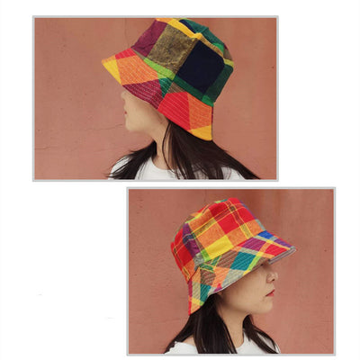 Gorro Bucket de Algodón y Lino Transpirable Cuadros Arcoíris - Image 8