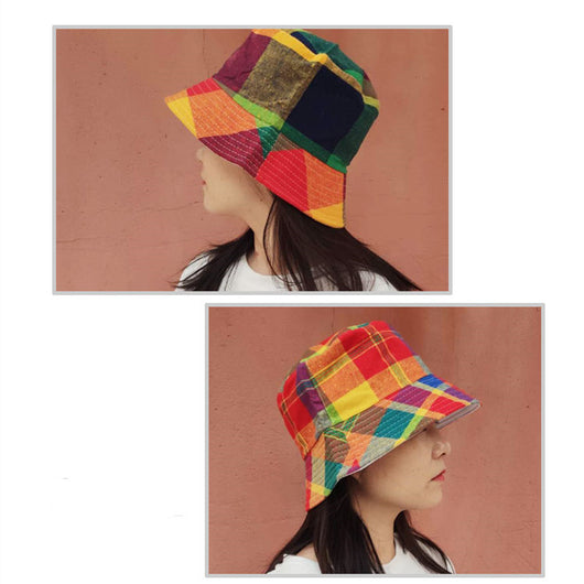 Gorro Bucket de Algodón y Lino Transpirable Cuadros Arcoíris - Image 8
