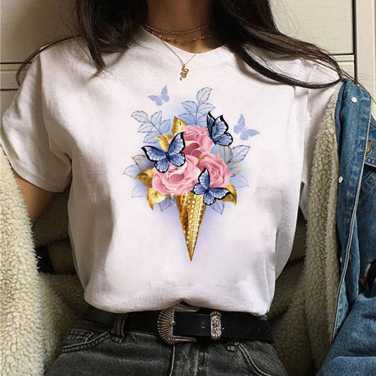 Playera Estampada Mariposas y Flores - Manga Corta - Image 16