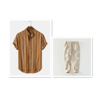 Camisa Casual de Hombre con Cuello Mao y Rayas - Image 12