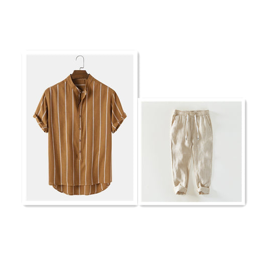 Camisa Casual de Hombre con Cuello Mao y Rayas - Image 12