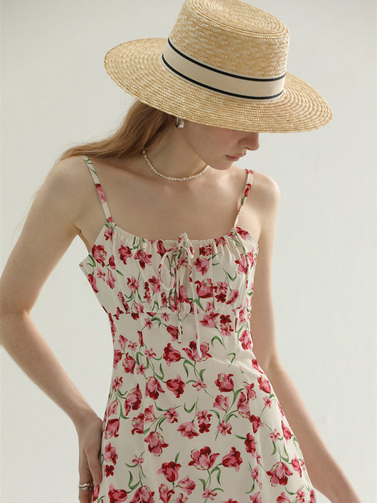 Vestido Vintage Floral Francés con Abertura y Tirantes - Image 4