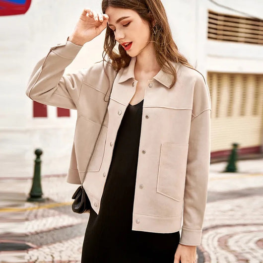 Chaqueta Corta de Ante Sintético con Forro Polar para Mujer - Image 12