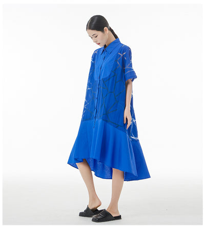 Vestido Camisero Retro Francés con Patrón Geométrico Transparente - Image 16