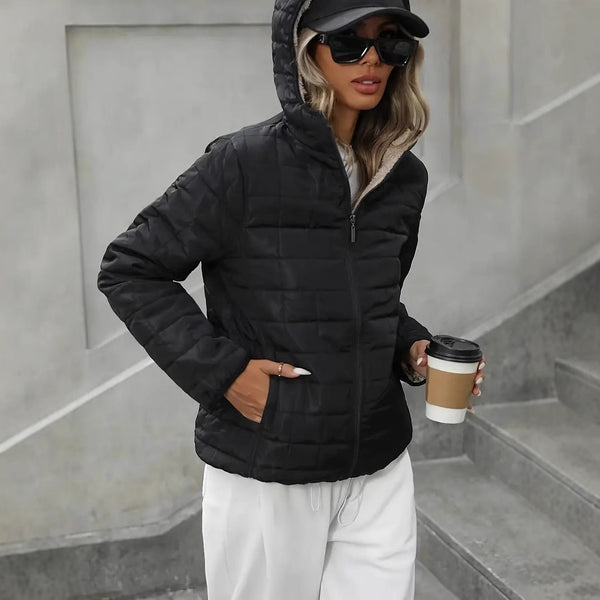 Chaqueta Acolchada de Algodón con Cuadros Escoceses para Mujer