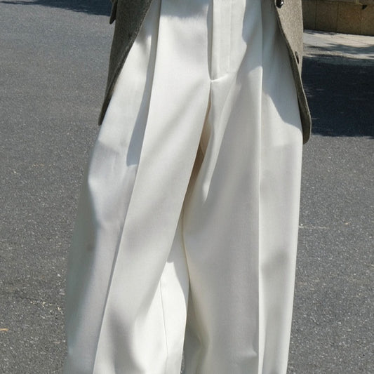 Pantalón de Traje Mujer con Pliegues 3D y Corte Holgado Elegante