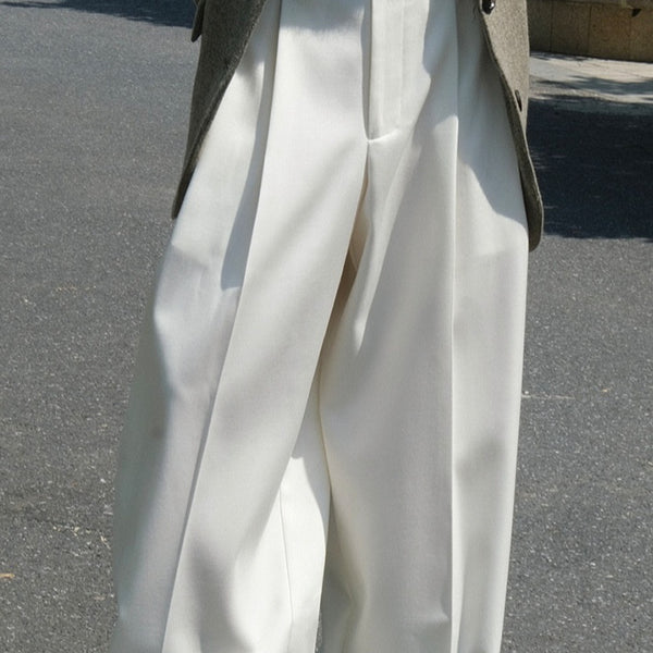 Pantalón de Traje Mujer con Pliegues 3D y Corte Holgado Elegante