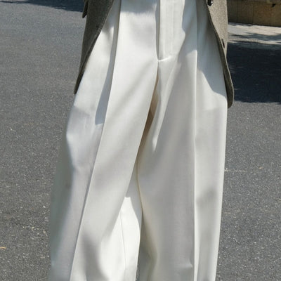 Pantalón de Traje Mujer con Pliegues 3D y Corte Holgado Elegante