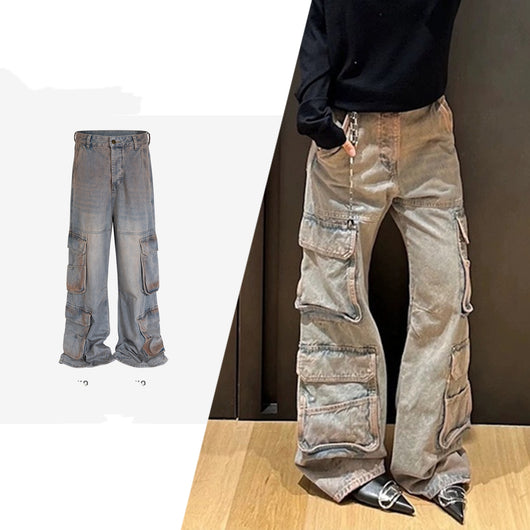 Pantalones Cargo Multibolsillos Estilo Urban Lavado Desgastado - Image 13