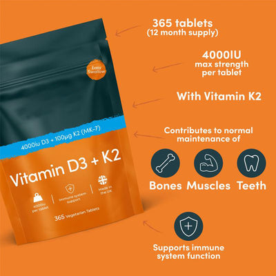 Vitamina D3 + K2 - Suplemento Óseo y Inmunológico de 365 Tabletas - Image 4