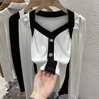 Blusa de Cuello V Manga Larga Ajustada - Image 3
