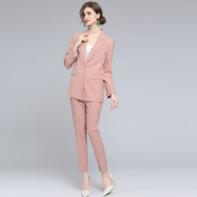 Traje de Dos Piezas Pantalón Lápiz Delgado Color Sólido para Commuter - Image 2