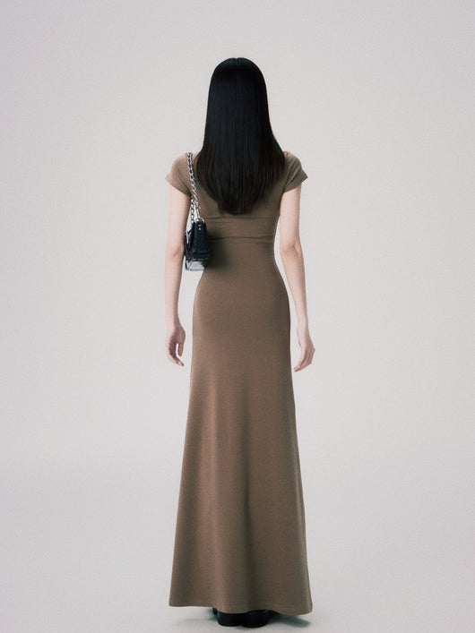 Vestido Entallado de Punto con Cuello Medio y Manga Corta para Mujer - Image 7