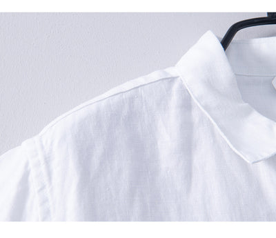 Camisa de Lino Transpirable de Manga Corta - Diseño Clásico Liso - Image 11