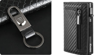 Billetera de Cuero con Patrón de Fibra de Carbono - Organizador Multifuncional para Hombre - Image 9