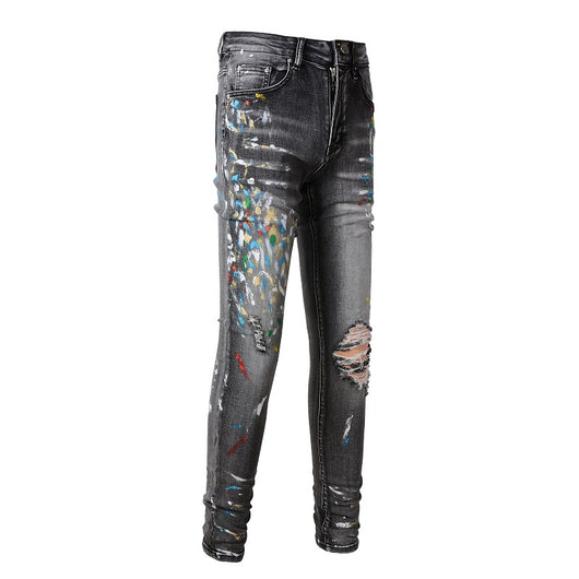 Jeans Slim Fit Gris Desteñido con Cintura Elástica para Hombre - Image 8