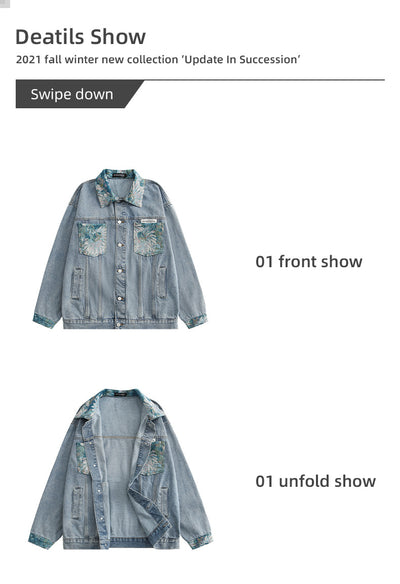 Chaqueta de Mezclilla Suelta Estampada para Parejas - Image 10