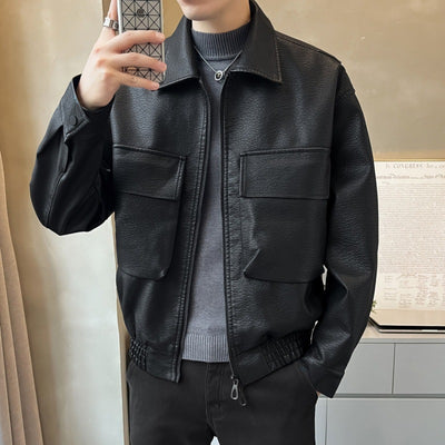 Chaqueta de Cuero PU Estilo Americano para Hombre con Cierre Doble - Image 3