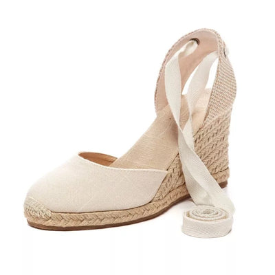 Sandalias Cuña Oxford con Tiras Cruzadas y Cordón - Image 3