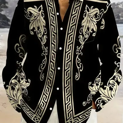 Camisa Manga Larga Estampada con Contraste de Color para Hombre - Otoño - Image 8