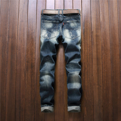 Jeans Slim Rectos Tinta Salpicada Estilo Vintage - Image 5