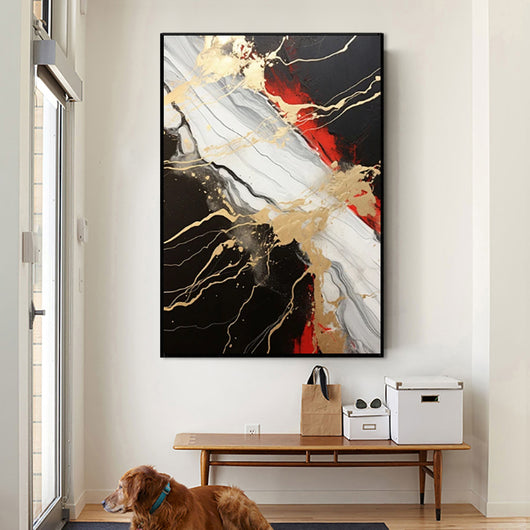 Cuadro Abstracto Dorado Rojo Negro Pintura al Óleo Original Hecha a Mano Decoración Contemporánea - Image 3