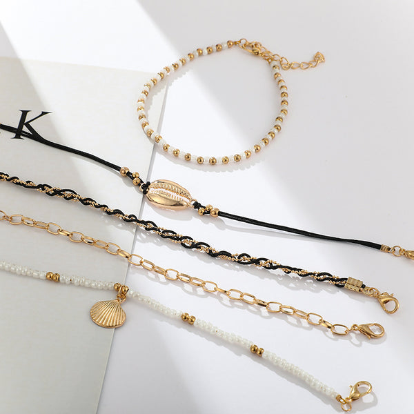 Juego de 5 Pulseras Tobilleras Trenzadas Multicapa