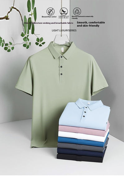 Polo Manga Corta Seda Helada Cuello Solapa - Conjunto de Color Liso - Image 14
