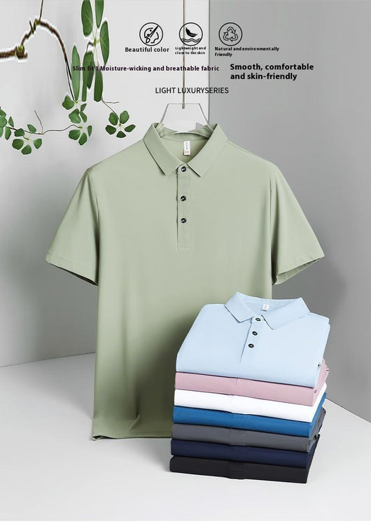 Polo Manga Corta Seda Helada Cuello Solapa - Conjunto de Color Liso - Image 14