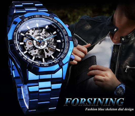 Reloj Automático Mecánico Azul con Diseño Hueco - Image 2