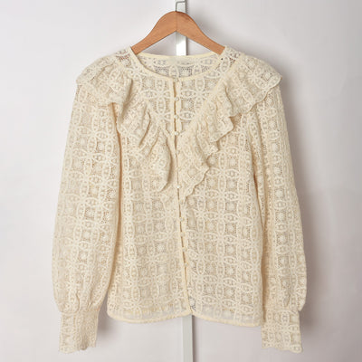 Blusa Elegante de Encaje con Bordado de Flor de Loto, Manga Larga Estilo Francés - Image 10
