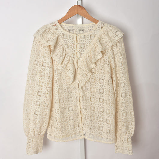 Blusa Elegante de Encaje con Bordado de Flor de Loto, Manga Larga Estilo Francés - Image 10