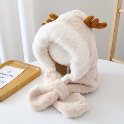 Gorro Infantil Cálido con Orejas de Conejo y Astas de Venado - Conjunto con Bufanda Polar para Niñas - Image 7