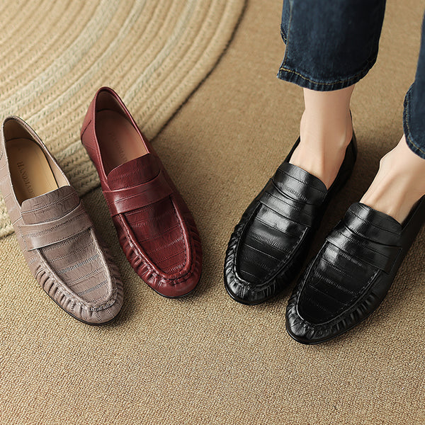 Mocasines Casuales de Cuero para Mujer con Pliegues Elegantes