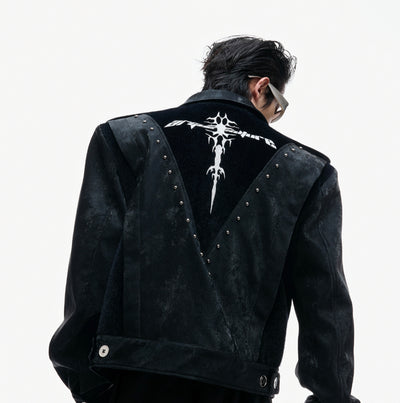 Chaqueta de Cuero Corta con Remaches y Bordado - Image 6