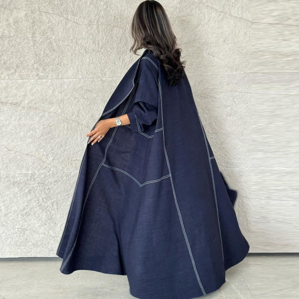 Abrigo Denim Largo Efecto Adelgazante Tallas Plus con Contraste de Colores