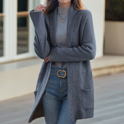 Cardigan de Punto con Cuello Polo Liso para Mujer con Bolsillos - Image 3