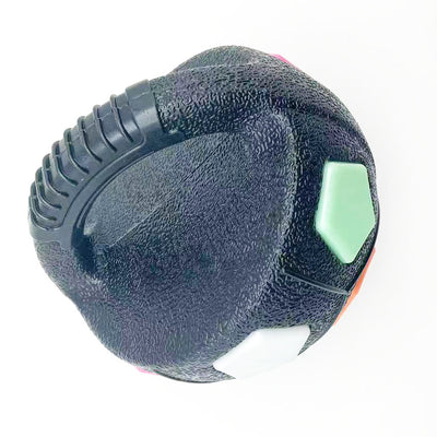 Black and white soccer ball dog toy with a textured handle, designed for interactive play and self-amusement. - Image 16