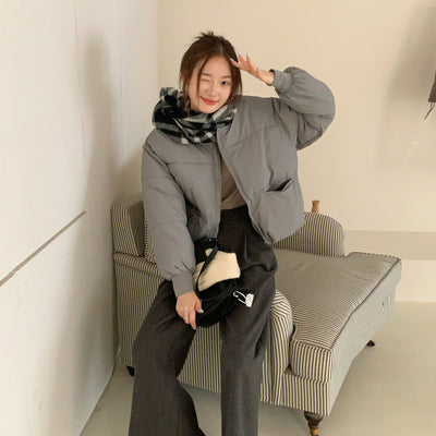 Chaqueta Acolchada Gris Corta para Mujer Talla Grande
