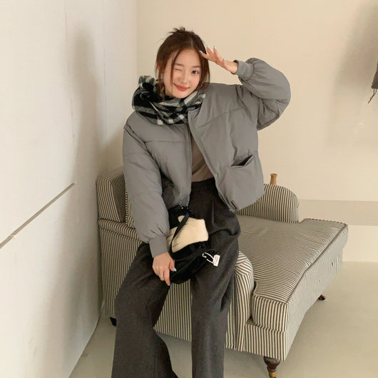 Chaqueta Acolchada Gris Corta para Mujer Talla Grande