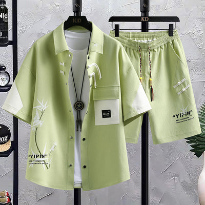 Conjunto de Traje Estilo Chino para Hombre - Camisa Manga Corta y Shorts Verano - Image 5