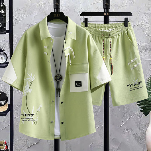 Conjunto de Traje Estilo Chino para Hombre - Camisa Manga Corta y Shorts Verano - Image 5