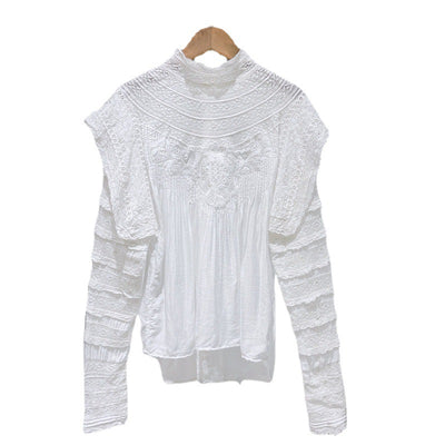 Blusa Elegante con Cuello de Pie, Encaje y Volantes Reversible - Image 5