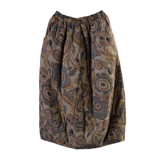 Falda Midi Floral Acolchada de Algodón y Lino para Mujer - Image 9
